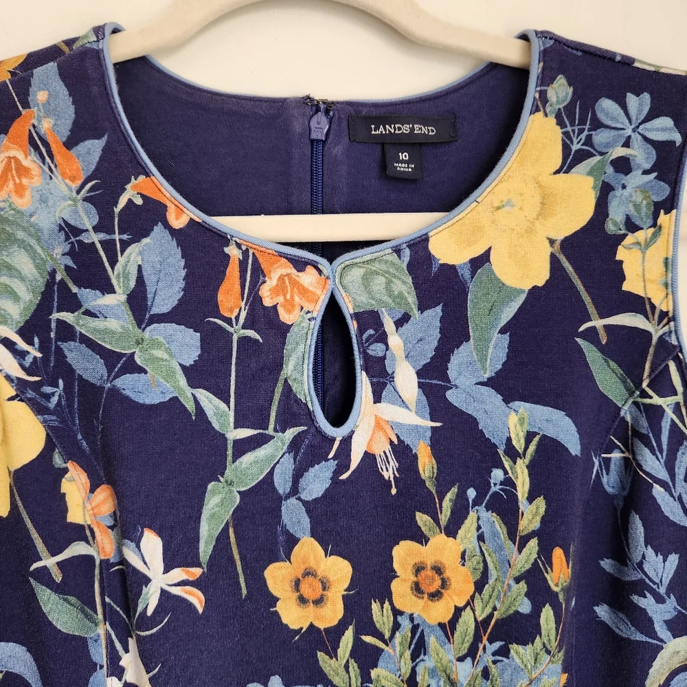 Lands' End Vintage Floral Navy Blue Keyhole Dress Sleeveless Knee Length Size 10 - Picture 3 of 11